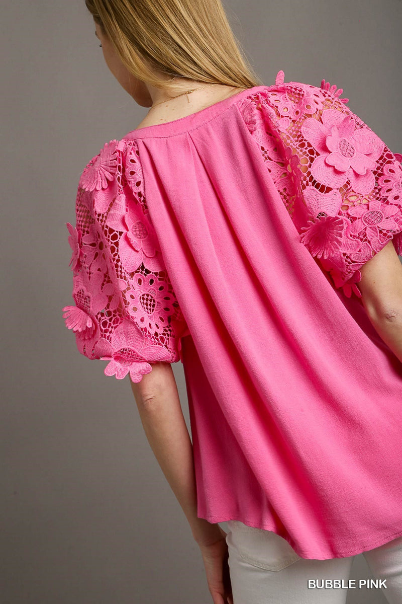 Floral Lace 3D Contrast Top – Giselle's Chic Boutique