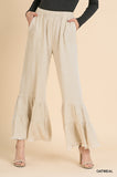 Linen Blend Wide Ruffle leg Frayed Hem Pants