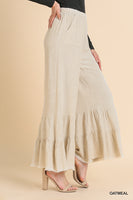 Linen Blend Wide Ruffle leg Frayed Hem Pants