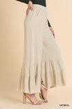 Linen Blend Wide Ruffle leg Frayed Hem Pants