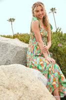Abstract Print A-Line Maxi Dress with Contrast Ties