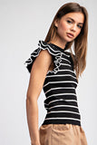 STRIPED SHORT RUFFLE SLEEVE TOP
