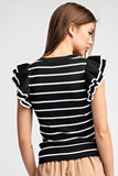 STRIPED SHORT RUFFLE SLEEVE TOP