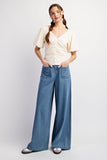 SOLID RUCHED PUFF SLEEVE TOP
