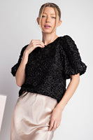 FLORAL LACE PUFF SLEEVE BLOUSE TOP