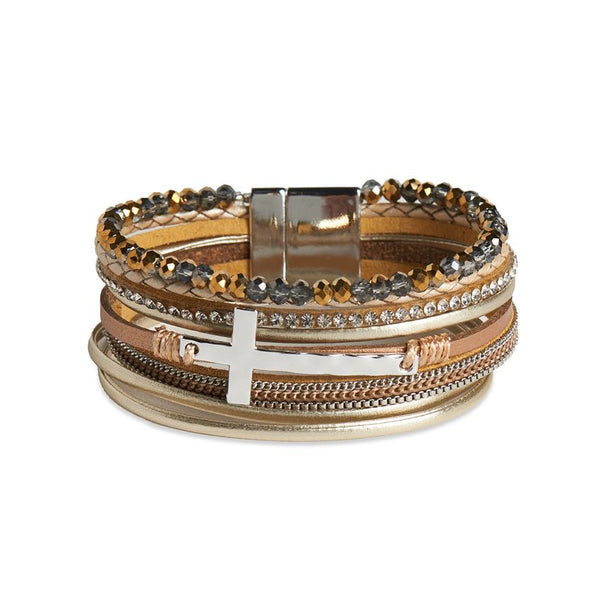 GRATITUDE CROSS LAYERED MAGNETIC BRACELET