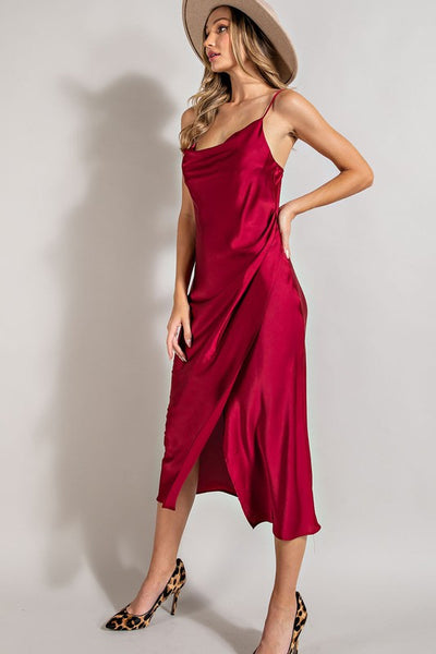 cowl play cowl neck satin midi dress in dark red Dark Red Red Midi Satin Dress Cowl Play Cowl Neck Satin Midi Dress In Dark Red Store