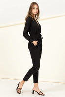 WEEKEND CASUAL LONG SLEEVE DRAWSTRING JUMPSUIT