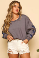 Butterflies Embellished Sleeve Knit Sweatshirt