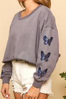 Butterflies Embellished Sleeve Knit Sweatshirt