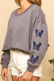 Butterflies Embellished Sleeve Knit Sweatshirt