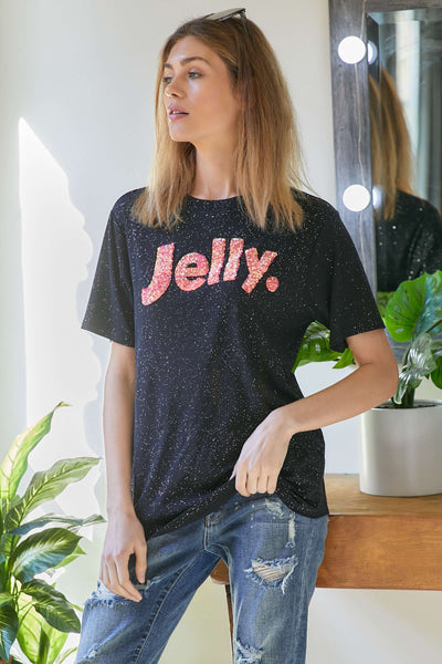 SEQUINS JELLY LETTERS T-SHIRT