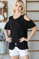 COLD SHOULDER RUFFLE SHORTSLEEVE TOP