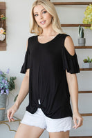COLD SHOULDER RUFFLE SHORTSLEEVE TOP