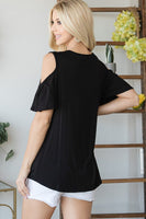 COLD SHOULDER RUFFLE SHORTSLEEVE TOP