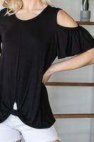 COLD SHOULDER RUFFLE SHORTSLEEVE TOP