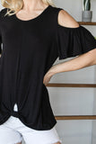 COLD SHOULDER RUFFLE SHORTSLEEVE TOP