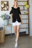 COLD SHOULDER RUFFLE SHORTSLEEVE TOP