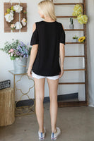 COLD SHOULDER RUFFLE SHORTSLEEVE TOP