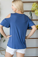 COLD SHOULDER RUFFLE SHORTSLEEVE TOP