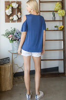 COLD SHOULDER RUFFLE SHORTSLEEVE TOP