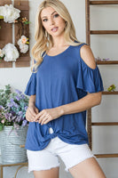 COLD SHOULDER RUFFLE SHORTSLEEVE TOP