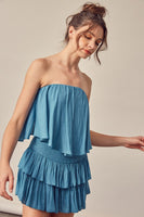 TUBE TOP RUFFLE DRESS WITH SHORTS
