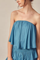 TUBE TOP RUFFLE DRESS WITH SHORTS