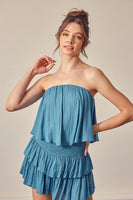 TUBE TOP RUFFLE DRESS WITH SHORTS