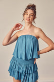 TUBE TOP RUFFLE DRESS WITH SHORTS