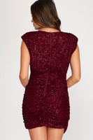 Sleeveless Padded Shoulder Sequin Dress