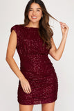 Sleeveless Padded Shoulder Sequin Dress