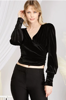 VERO VELVET LONG PUFF SLEEVE TOP